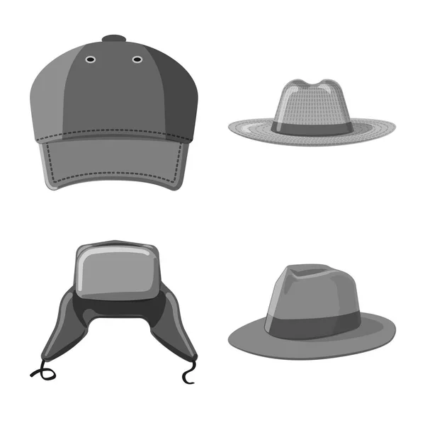 Objeto aislado de la cabeza y el símbolo de la tapa. Conjunto de casco y accesorio símbolo de stock para web . — Vector de stock