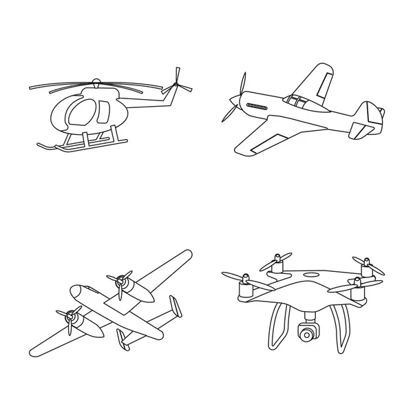 Ilustración vectorial de plano y símbolo de transporte. Conjunto de plano y cielo símbolo de stock para la web . — Vector de stock