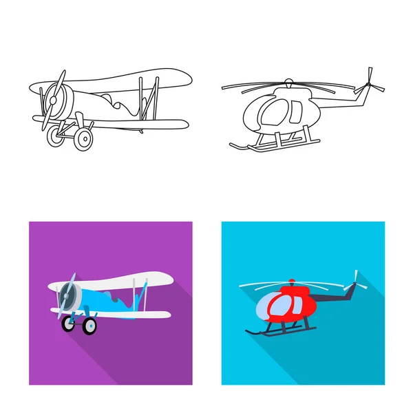 Objeto isolado de avião e ícone de transporte. Conjunto de plano e ícone de vetor de céu para estoque . — Vetor de Stock