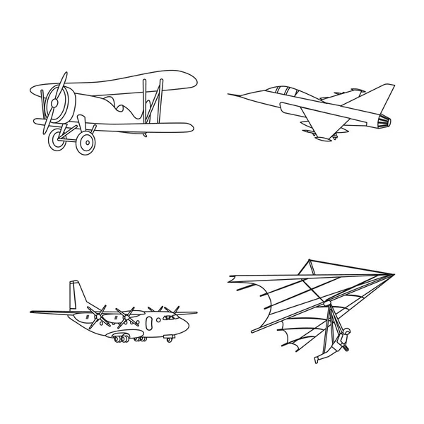 飛行機と交通機関アイコンのベクター イラストです。株式の飛行機と空のベクター アイコンのセット. — ストックベクタ