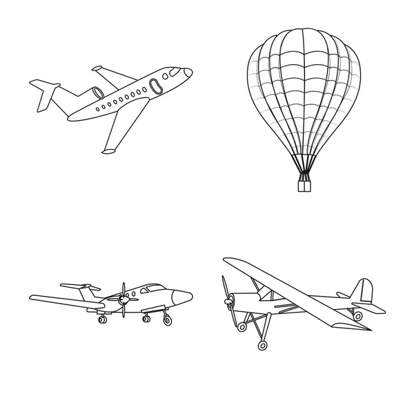 Isoliertes Objekt von Flugzeug und Verkehrszeichen. Sammlung von Flugzeug- und Himmelssymbol für das Web. — Stockvektor