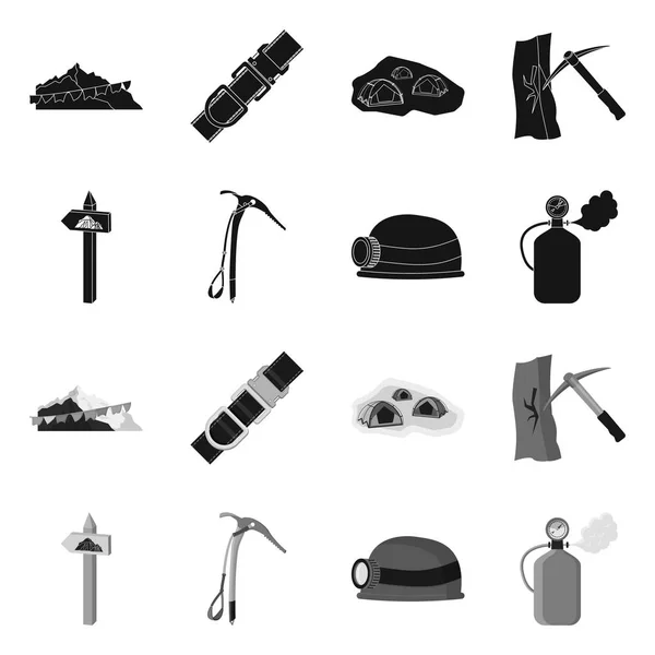 Conception vectorielle de l'alpinisme et symbole de crête. Collection d'icône vectorielle alpinisme et campement en stock . — Image vectorielle
