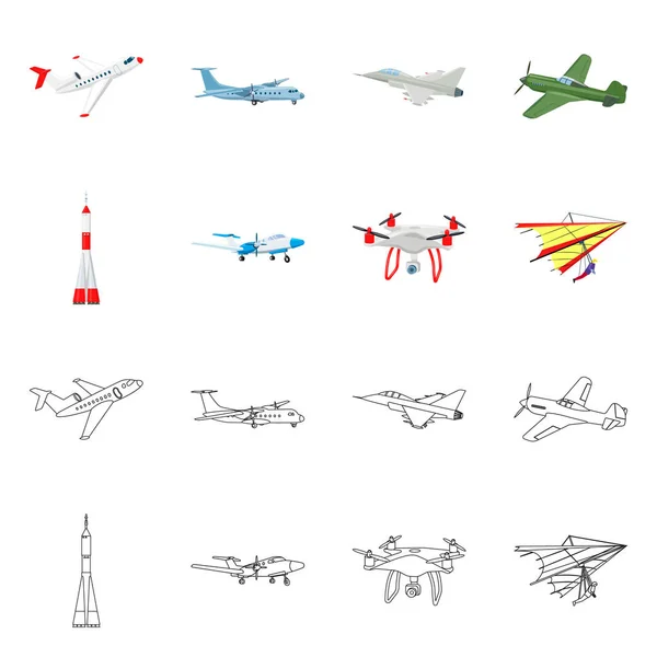 ベクトル平面のデザインとロゴを輸送します。飛行機と空の株式ベクトル図のセット. — ストックベクタ