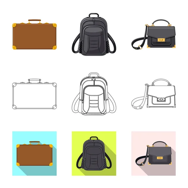 Isolerade objekt av resväska och bagage tecken. Samling av resväska och resa aktiesymbol för webben. — Stock vektor