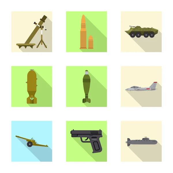 Diseño vectorial del arma y el icono de la pistola. Conjunto de armas y ejército símbolo de stock para la web . — Vector de stock