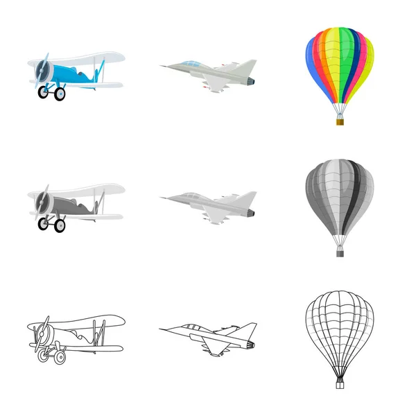 Conception vectorielle de l'avion et symbole de transport. Collection de plan et ciel stock symbole pour le web . — Image vectorielle