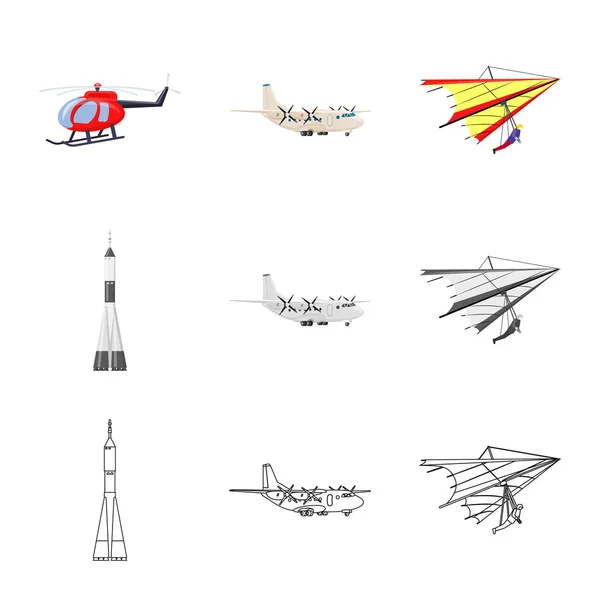 Изолированный объект с изображением самолета и транспортного символа. Коллекция плоскости и векторной иллюстрации неба . — стоковый вектор