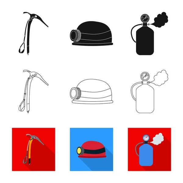 Objet isolé d'alpinisme et icône de pic. Ensemble de symbole d'alpinisme et de stock de camp pour le web . — Image vectorielle