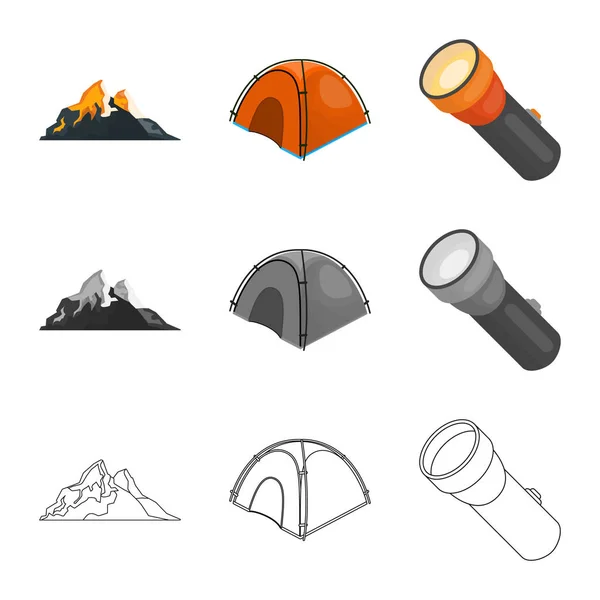Vector illustration of mountaineering and peak icon. Collection of mountaineering and camp vector icon for stock. — Stock Vector