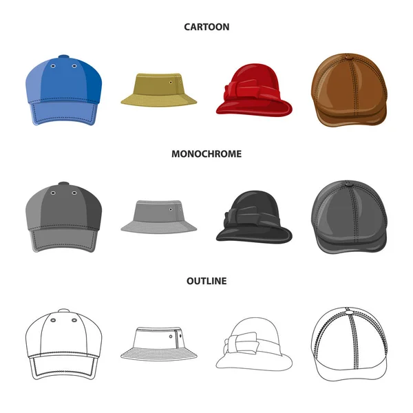 Şapkalar ve kap simge vektör tasarımı. Web için hisse senedi sembolü şapkalar ve aksesuar koleksiyonu. — Stok Vektör