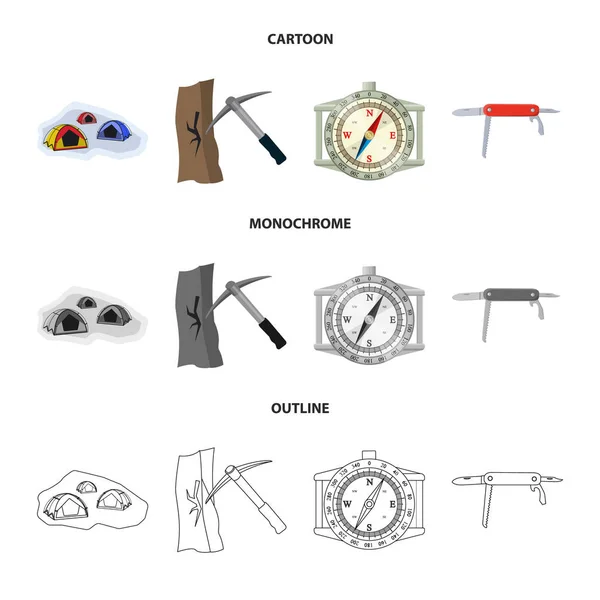 Isoliertes Objekt des Bergsteigens und Gipfelsymbols. Sammlung von Bergsteigen und Lagersymbolen für das Web. — Stockvektor