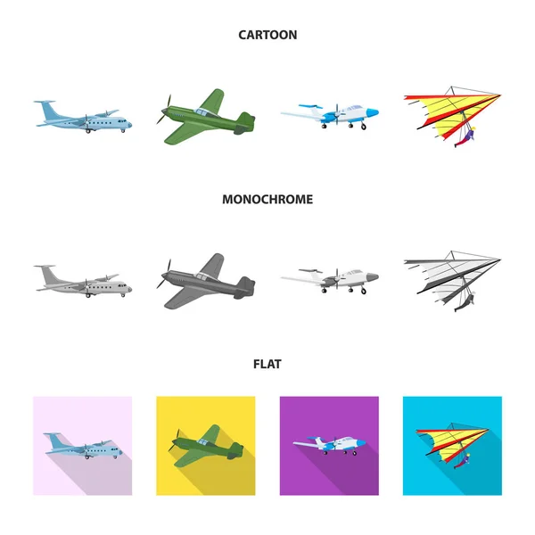 平面和运输标志的矢量设计。网络中的飞机和天空股票符号的收集. — 图库矢量图片