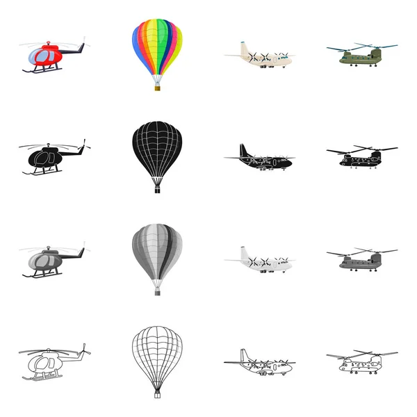 Vektorové ilustrace ikony letadlo a dopravy. Kolekce letadla a obloha vektorové ikony pro stock. — Stockový vektor