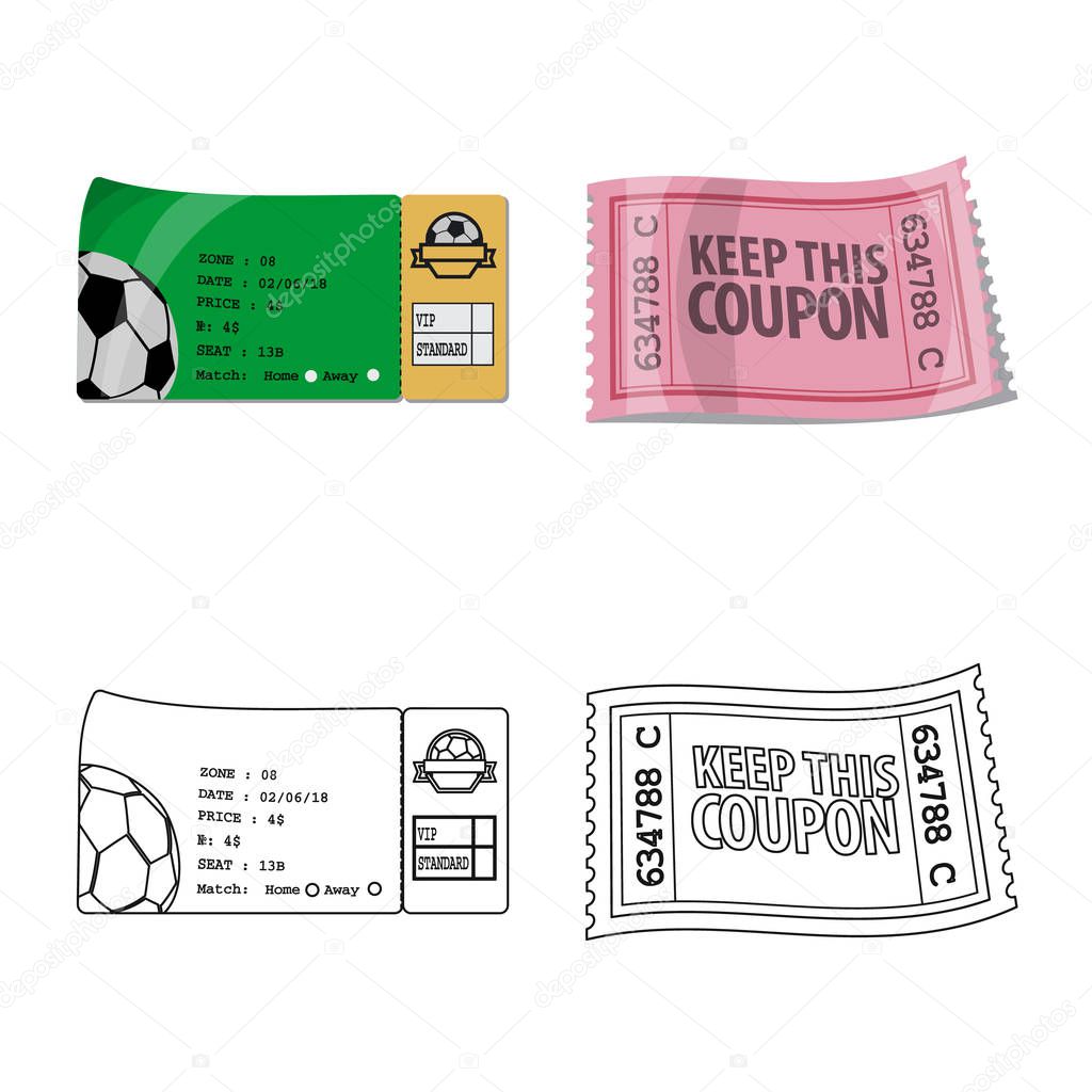 Vector design of ticket and admission icon. Collection of ticket and event stock vector illustration.