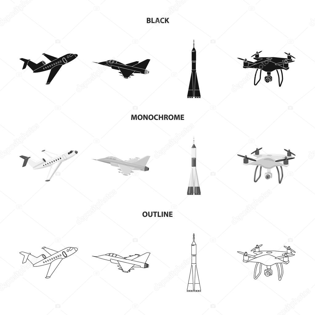 Isolated object of plane and transport icon. Set of plane and sky stock symbol for web.