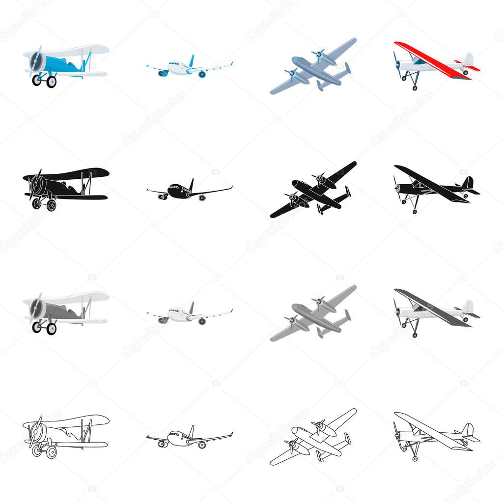 Isolated object of plane and transport sign. Collection of plane and sky stock vector illustration.