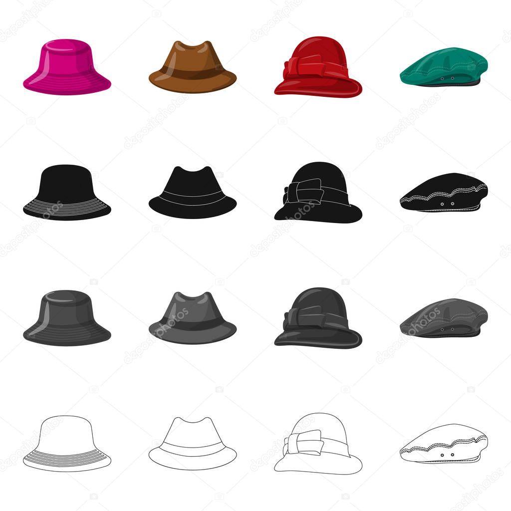 Isolated object of headgear and cap logo. Collection of headgear and accessory stock vector illustration.