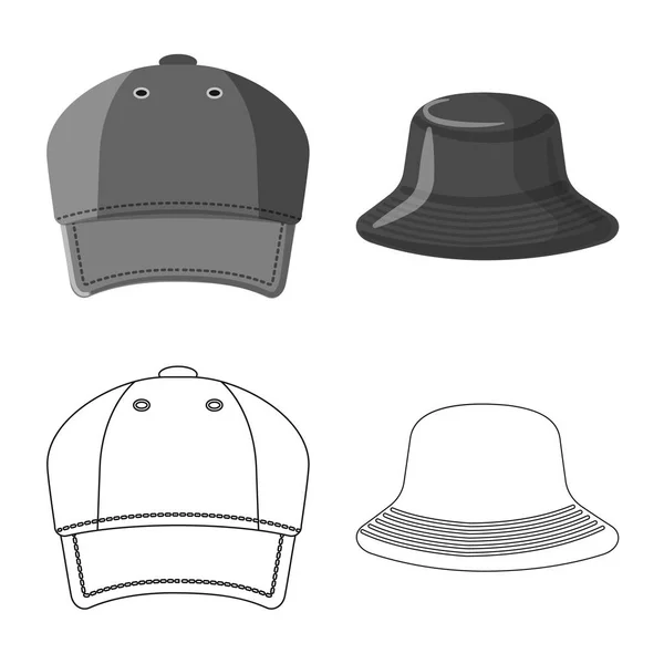 Ilustración vectorial de casco e icono de la tapa. Conjunto de sombreros y accesorios stock vector ilustración . — Vector de stock