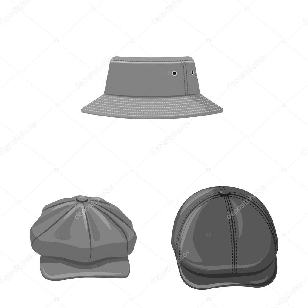 Vector design of headgear and cap sign. Collection of headgear and accessory stock symbol for web.