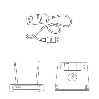 Dizüstü bilgisayar ve aygıt simgesinin yalıtılmış nesne. Dizüstü bilgisayar ve sunucu hisse senedi vektör çizim topluluğu.