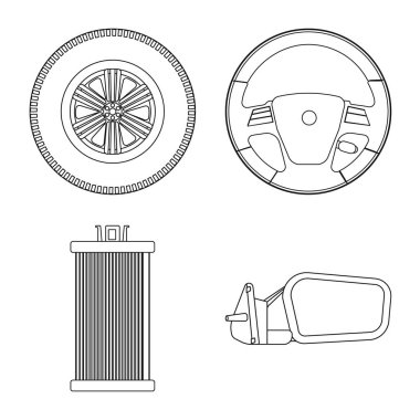 Auto illüstrasyon vektör ve işareti bölüm. Web için oto, araba hisse senedi simgesi kümesi.
