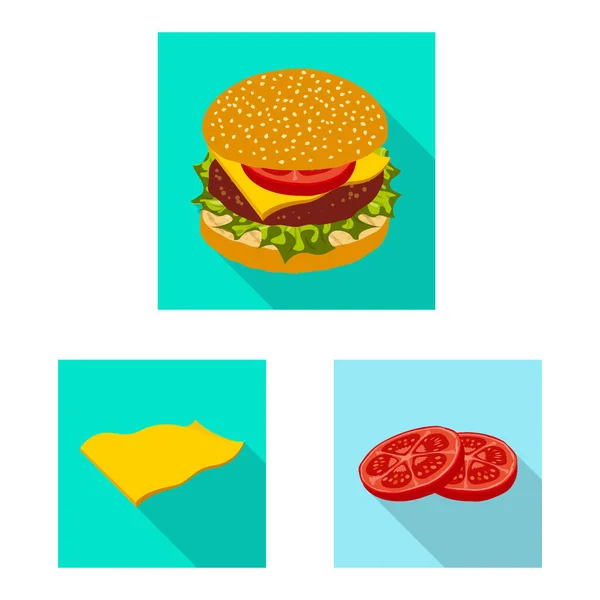 Vektor design av ikonen burger och smörgås. Uppsättning av burgare och skiva lager vektorillustration. — Stock vektor