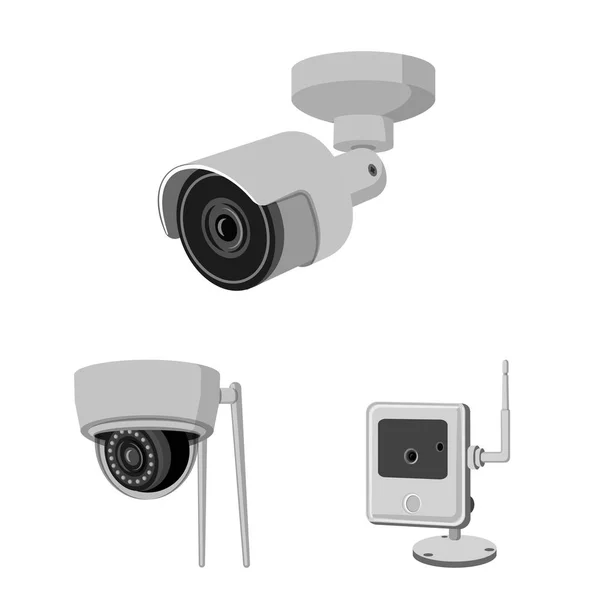 Vektor design av cctv och kamera tecken. Uppsättning av cctv och systemet lager vektorillustration. — Stock vektor