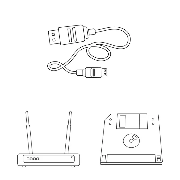 Objet isolé de l'ordinateur portable et icône de l'appareil. Collection d'illustration vectorielle de stock d'ordinateur portable et de serveur . — Image vectorielle