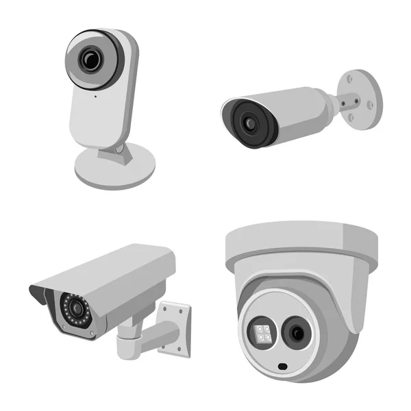 Isolerade objekt av cctv och kamera tecken. Samling av cctv och systemet lager vektorillustration. — Stock vektor