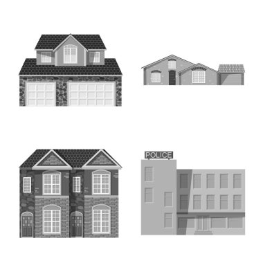 Vektör bina ve açık örnek logo. Bina ve çatı hisse senedi vektör çizim.