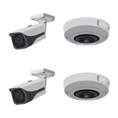 Cctv kamera simgesi vektör Illustration. Hisse senedi için cctv ve sistem vektör simge topluluğu.