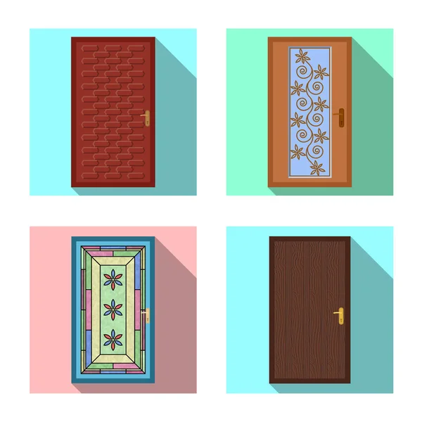 Ilustração vetorial da porta e logotipo da frente. Conjunto de porta e vetor de madeira ícone para estoque . — Vetor de Stock