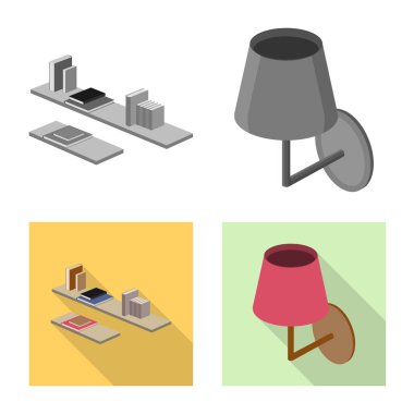 Yatak odası ve oda logo vektör Illustration. Hisse senedi için yatak ve mobilya vektör simge kümesi.