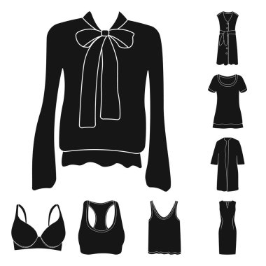 Kadın ve giyim logo vektör çizimi. Kadın ayarla ve stok vektör çizim giymek.