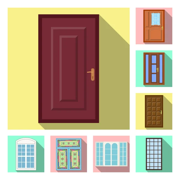 Geïsoleerde object van pictogram deur- en voorzijde. Set van deur en houten vector pictogram voor voorraad. — Stockvector