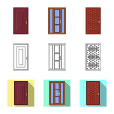 Kapı ve ön simge vektör Illustration. Kapı ve hisse senedi için ahşap vektör simge kümesi.