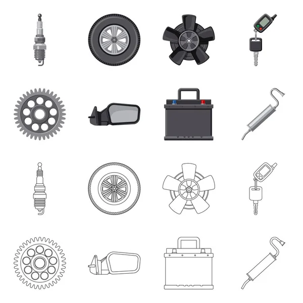 Diseño vectorial de auto y símbolo de parte. Conjunto de auto y coche icono vectorial para stock . — Archivo Imágenes Vectoriales