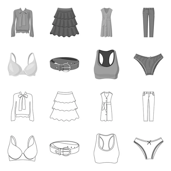 Objeto aislado de la mujer y logotipo de la ropa. Conjunto de mujer y desgaste símbolo de stock para la web . — Vector de stock