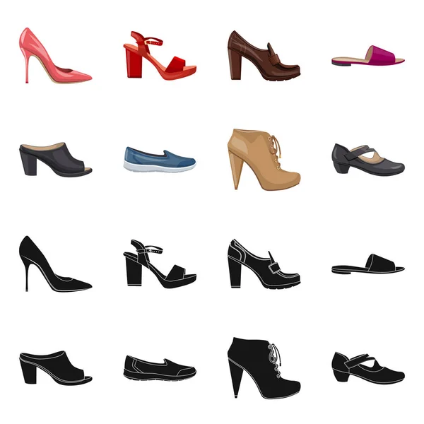 Na białym tle obiekt symbolu obuwia i kobieta. Zestaw buty i stopy wektor ikona na magazynie. — Wektor stockowy