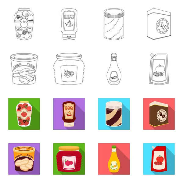 独立对象的罐头和食品标识。股票的罐头和包装矢量图标集. — 图库矢量图片