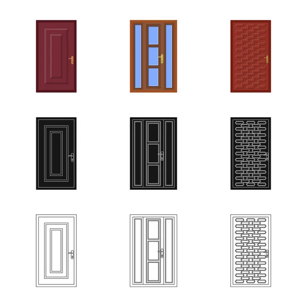 Ilustración vectorial de puerta e icono frontal. Conjunto de puerta y símbolo de madera para web . — Vector de stock