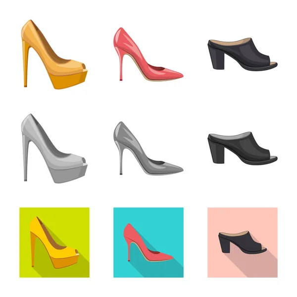 Illustration vectorielle de chaussures et logo femme. Ensemble de chaussures et icône de vecteur de pied pour stock . — Image vectorielle