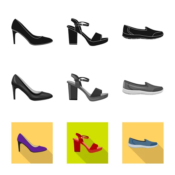 Projeto vetorial de calçado e logotipo da mulher. Coleção de calçado e símbolo de estoque de pé de web . —  Vetores de Stock