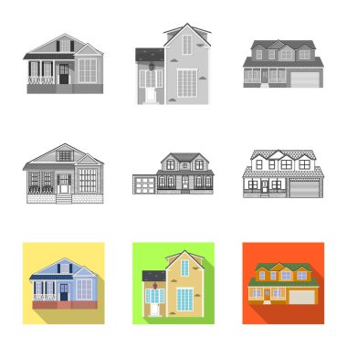 Bina ve açık yalıtılmış nesne logo. Web için bina ve çatı hisse senedi simgesi kümesi.