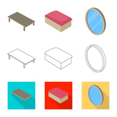 Yatak odası ve oda simge yalıtılmış nesne. Hisse senedi için yatak ve mobilya vektör simge topluluğu.