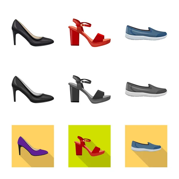 Projeto vetorial de calçado e logotipo da mulher. Coleção de calçado e símbolo de estoque de pé de web . — Vetor de Stock