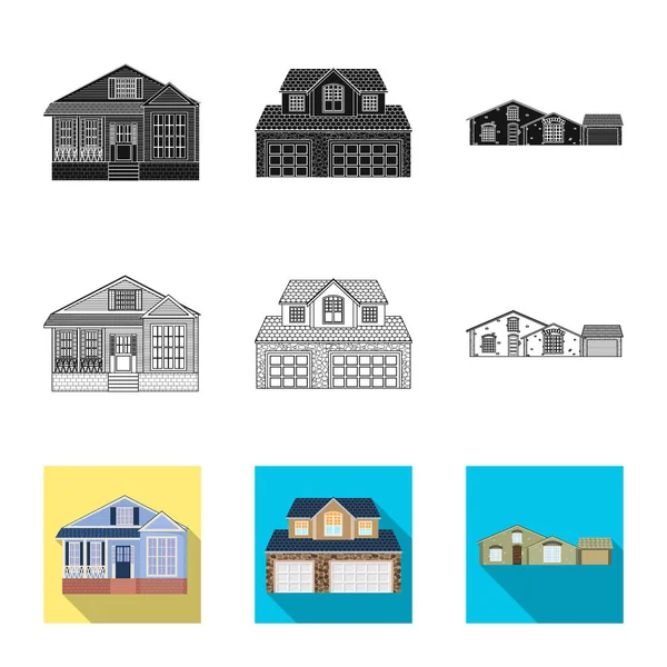 Illustration vectorielle du bâtiment et panneau avant. Ensemble d'illustration vectorielle de bâtiments et de toitures . — Image vectorielle
