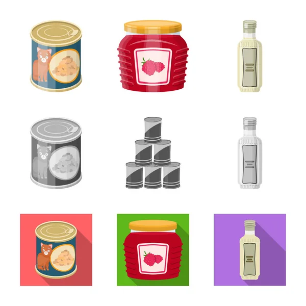 Ilustração vetorial de lata e sinal de comida. Conjunto de lata e pacote vetor ícone para estoque . —  Vetores de Stock