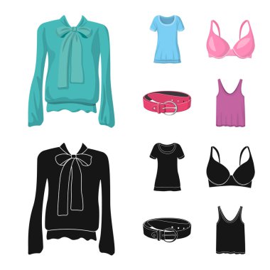 Kadın ve giyim simge vektör çizimi. Kadın ve giyim hisse senedi vektör çizim topluluğu.