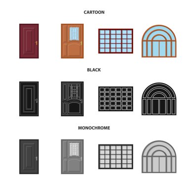 Kapı ve ön sembol yalıtılmış nesne. Kapı ve hisse senedi için ahşap vektör simge kümesi.